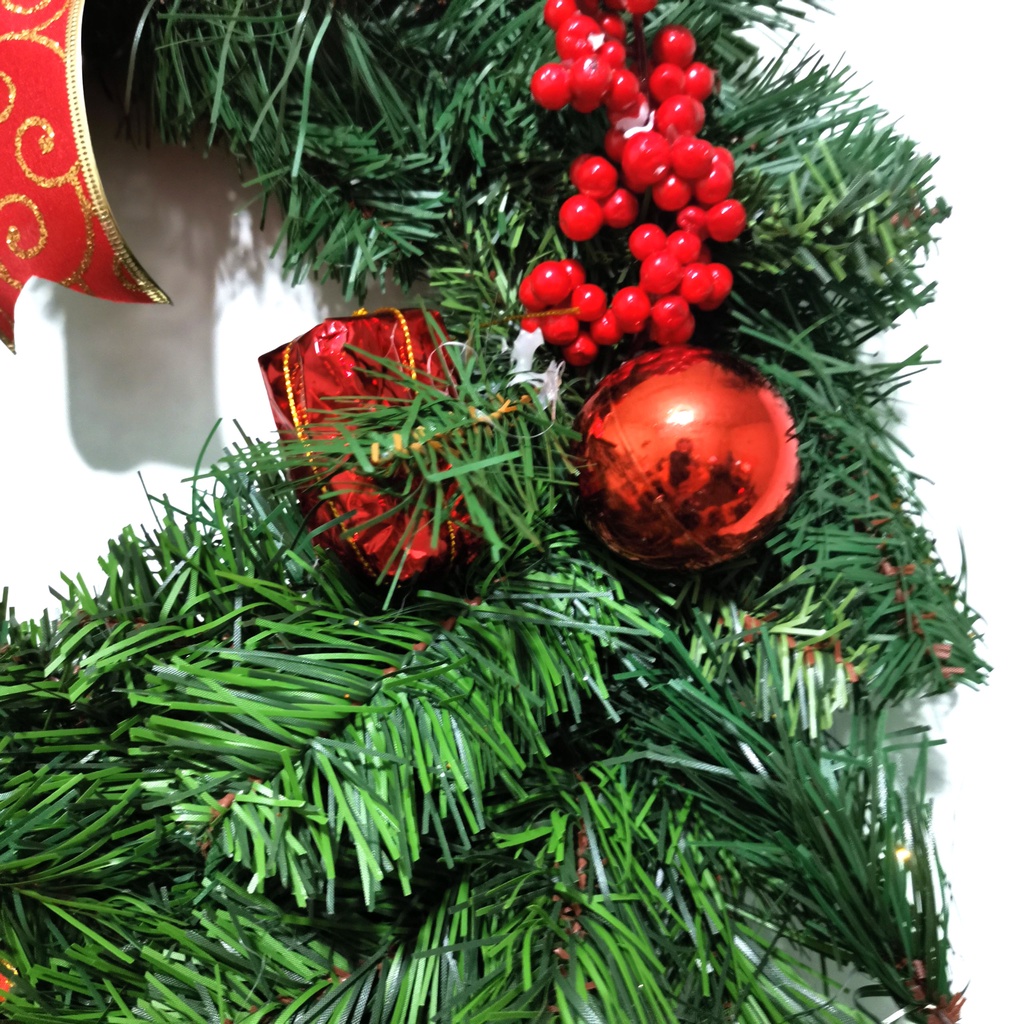 Vòng nguyệt quế giáng sinh treo cửa trang trí noel 2 chiều 51cm hàng Việt Nam chất lượng cao