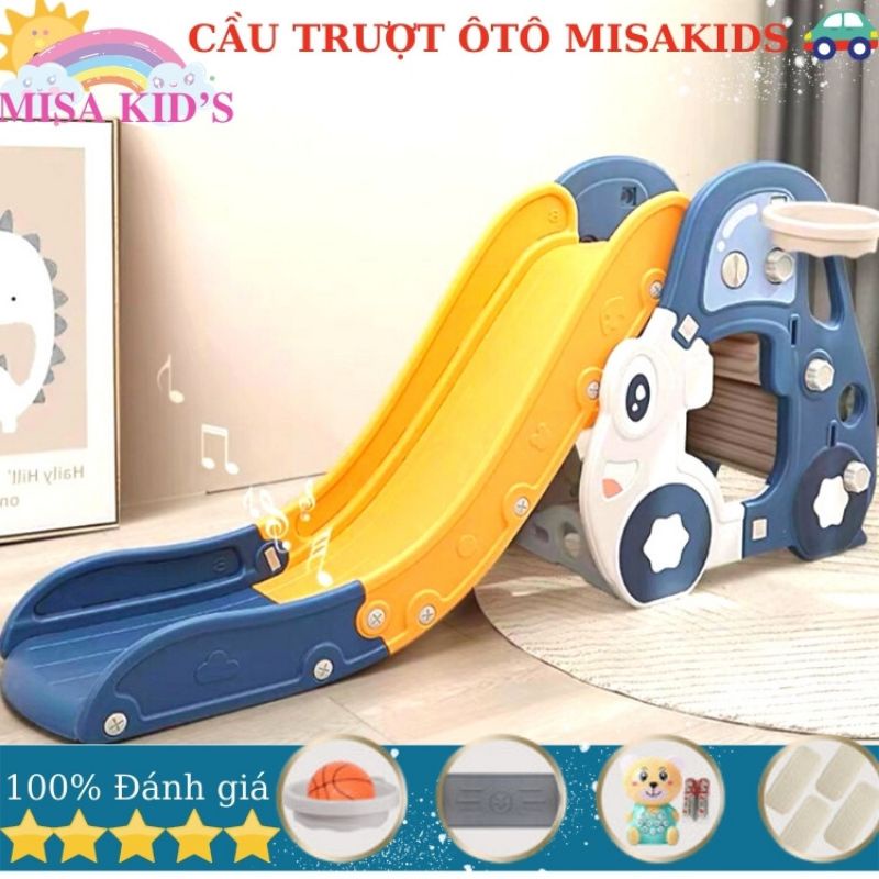 Cầu trượt cho bé, cầu trượt xích đu ô tô Bus đa năng cho bé FREE ship với cầu dài 1m70 mẫu mới 2022 Misakids
