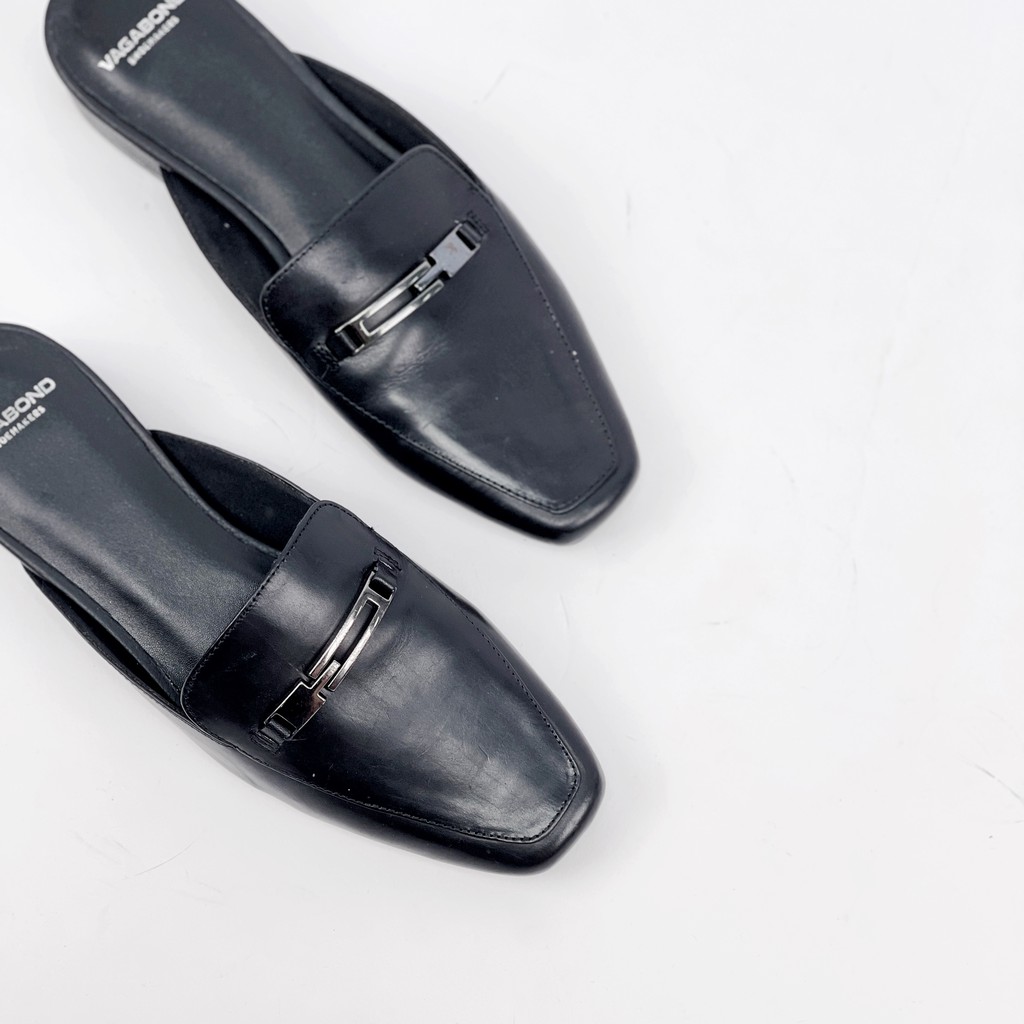 Dép sục nữ da thật, sục da thật mũi vuông đế bệt 2cm đai kim loại - Hàng VNXK - Kimy Store