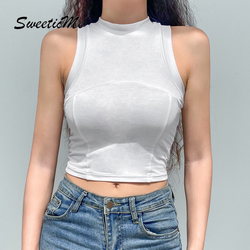 Sweeticme Áo Không Tay Cổ Tròn Lưng Cao Màu Trơn Thời Trang Cho Nữ 2021 | BigBuy360 - bigbuy360.vn