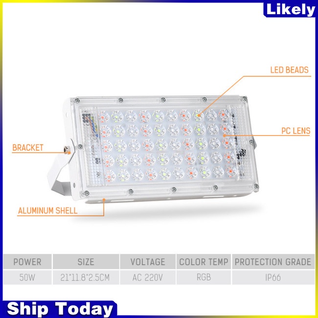 Đèn LED RGB 50W 220V chống thấm nước siêu sáng tiện dụng
