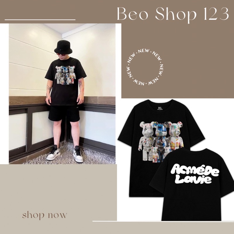 Áo thun cotton hình gấu nhiều màu bearbrick hai màu trắng đen, áo gấu nhiều màu, áo phông đen trắng Béo Shop