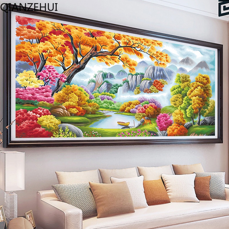 Bộ Dụng Cụ Thêu Tranh Sơn Dầu 11CT DIY Hình Phong Cảnh Châu Âu