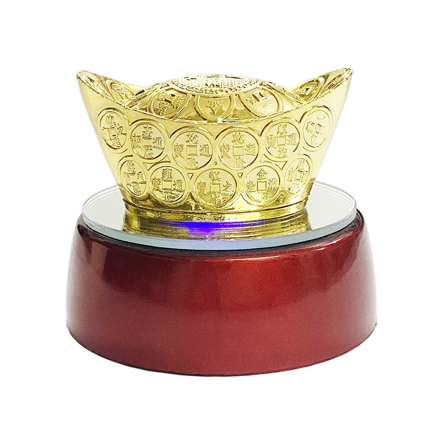 Combo 1 Thỏi Vàng Thần Tài KIM NGUYÊN BẢO chạm hình Xu cổ + Đế Đèn LED Sáng Lấp Lánh ( Giống như Hình Ảnh)