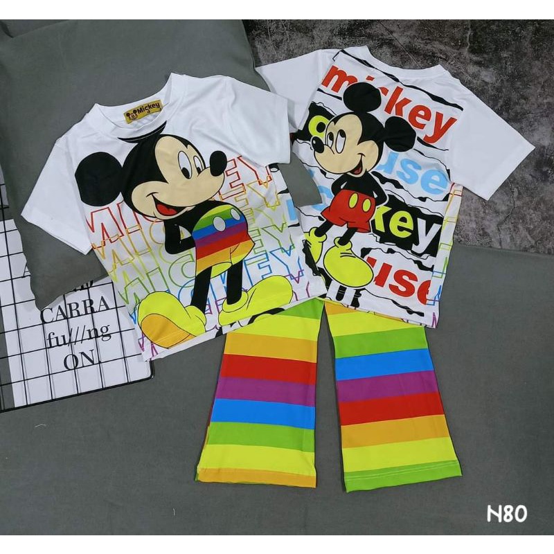 Bộ tay ngắn quần dài ống loe thun lạnh 3d 4 chiều hàng shop cho bé gái size đại