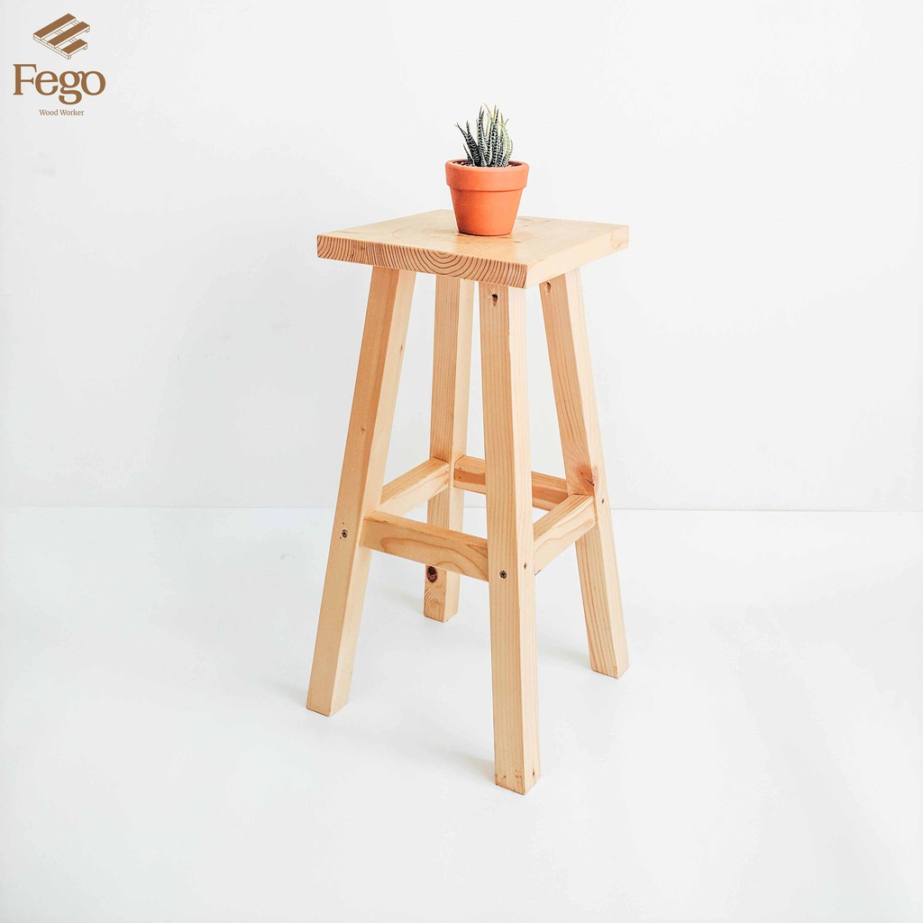 Ghế đôn FEGO cao 60cm/ Ghế trang trí decor gỗ thông/ Bàn ngồi ban công