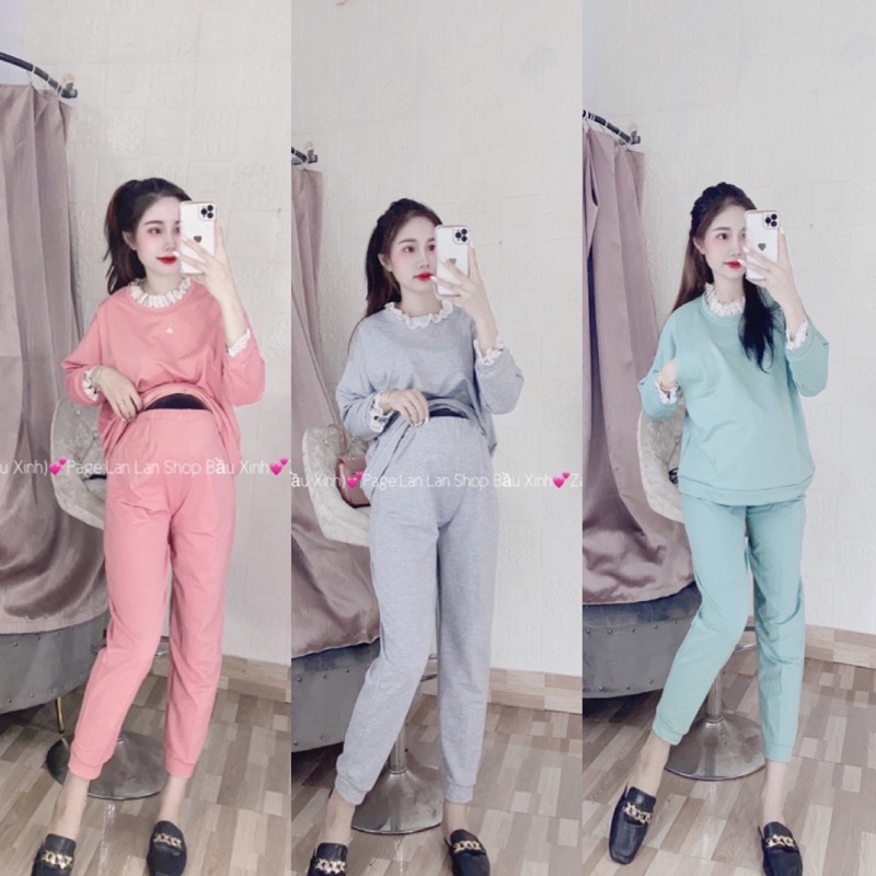 Bộ Nỉ Bầu Chất Da Cá Viền Ren