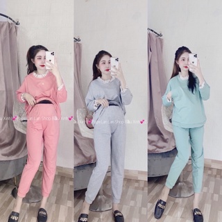 Bộ nỉ bầu chất da cá viền ren