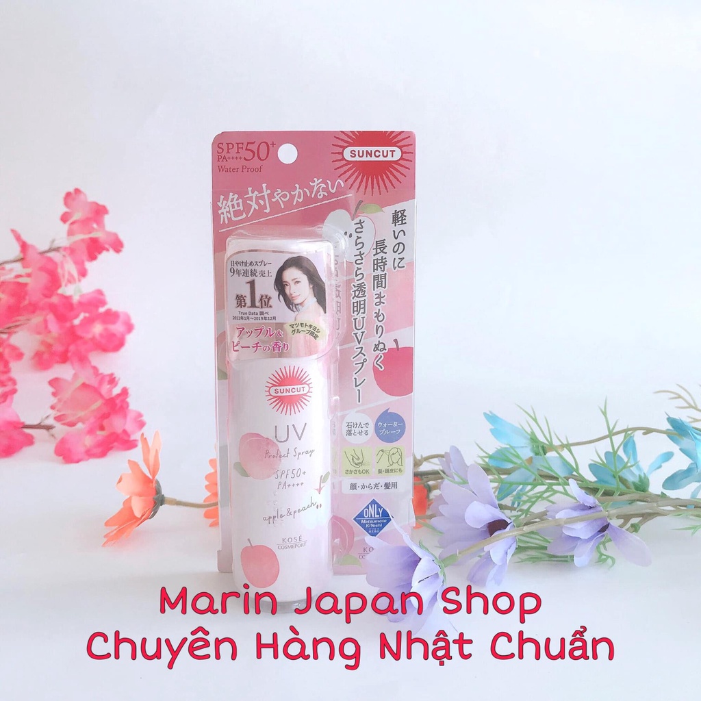 (Sale) Xịt chống nắng dạng xịt với độ chống nắng cao SPF50 PA++++ hương đào tiên Suncut Kose Nhật Bản