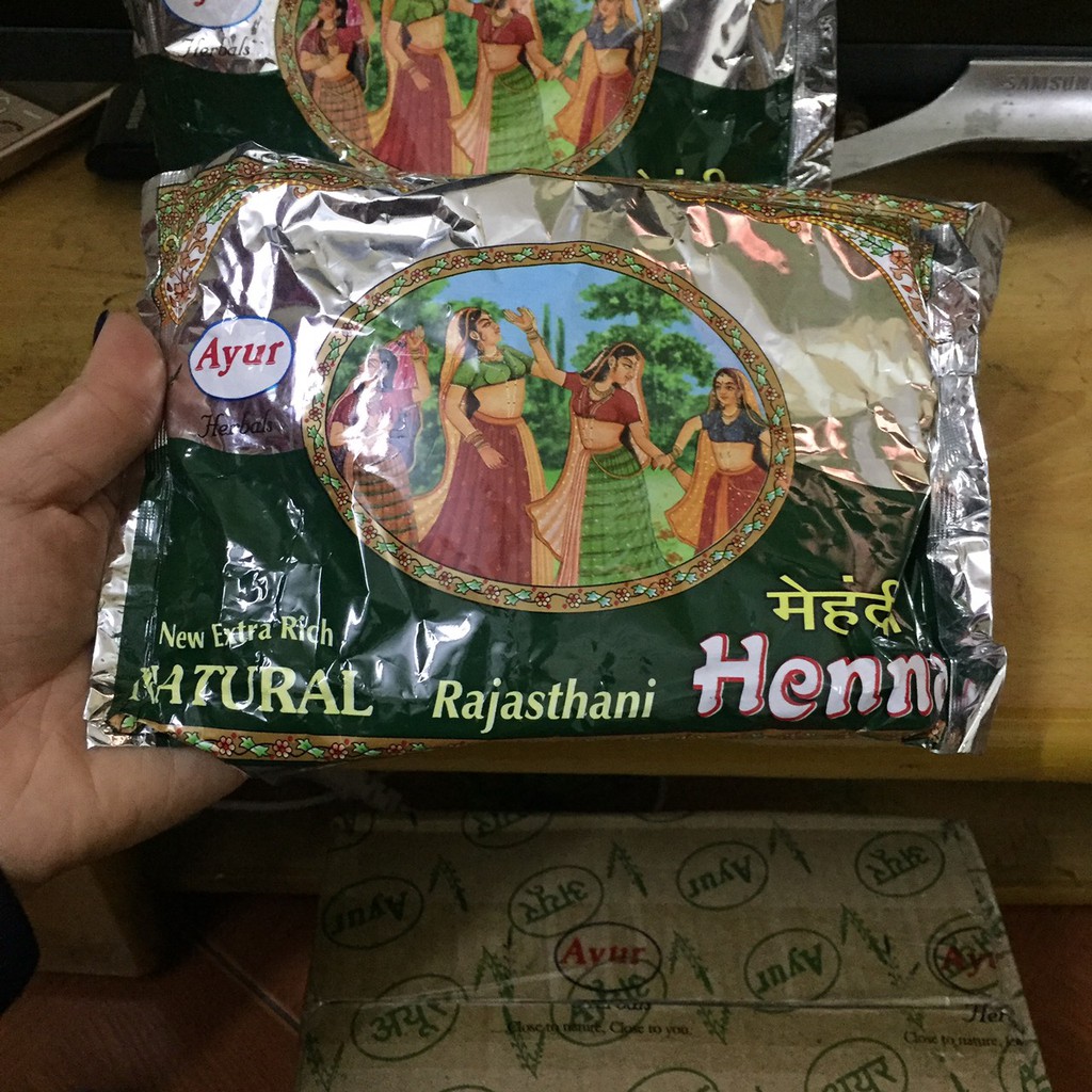 Bột henna nguyên chất nâu đỏ 160g - bột henna phủ bạc ayur