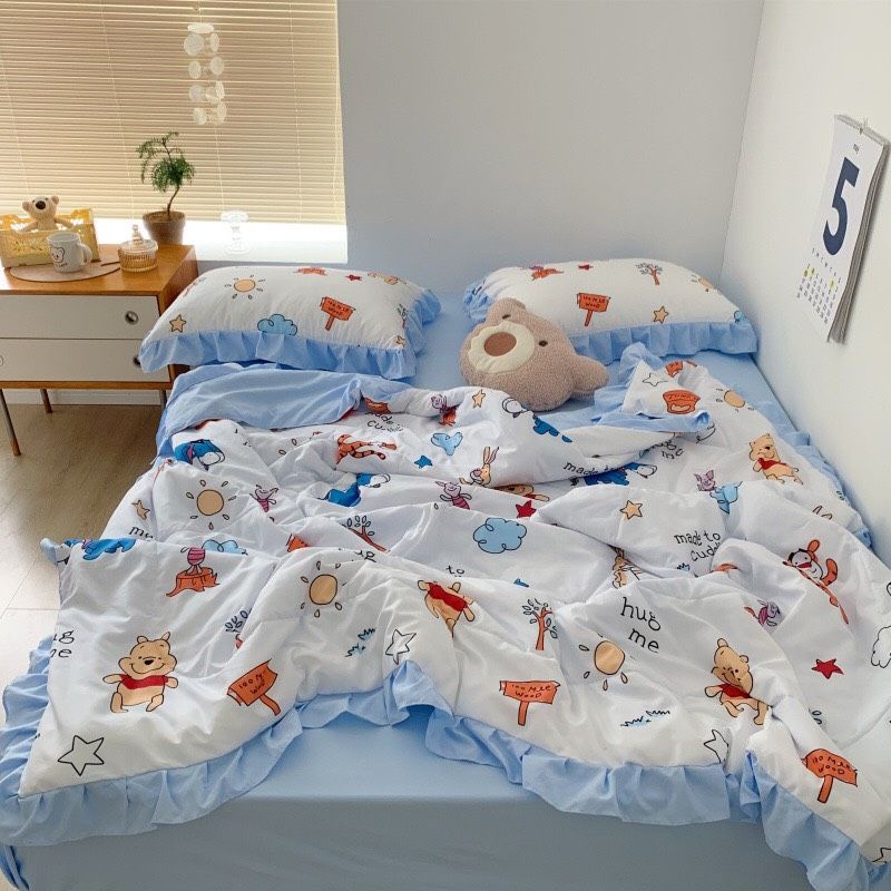 Bộ chăn ga gối cotton Đũi, chăn hè 4 món mẫu mới về phục vụ hè 2023