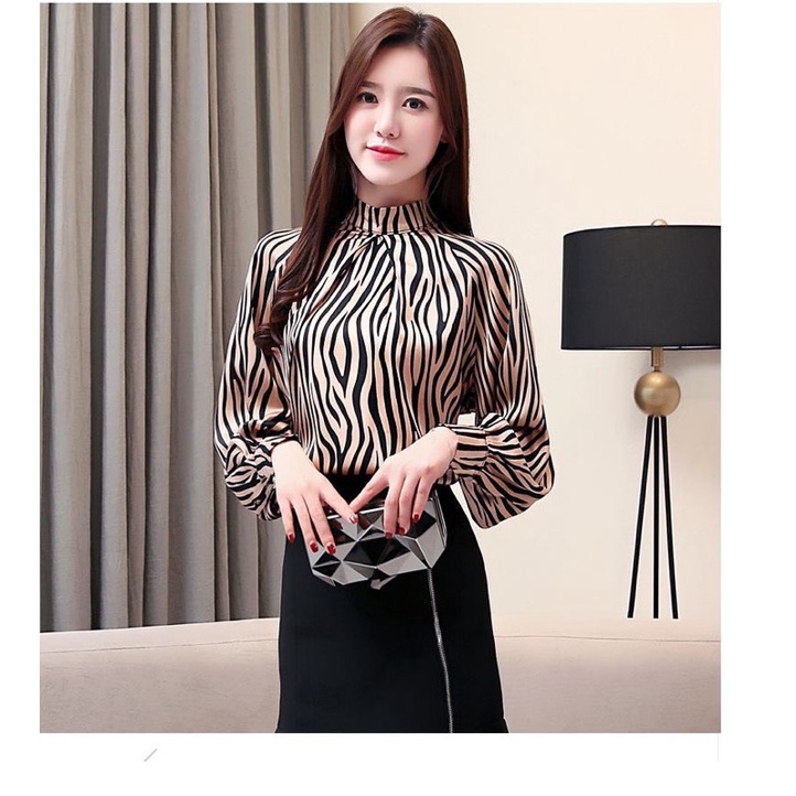 áo sơ mi kiểu nữ công sở cổ lọ tay dài size S m l xl