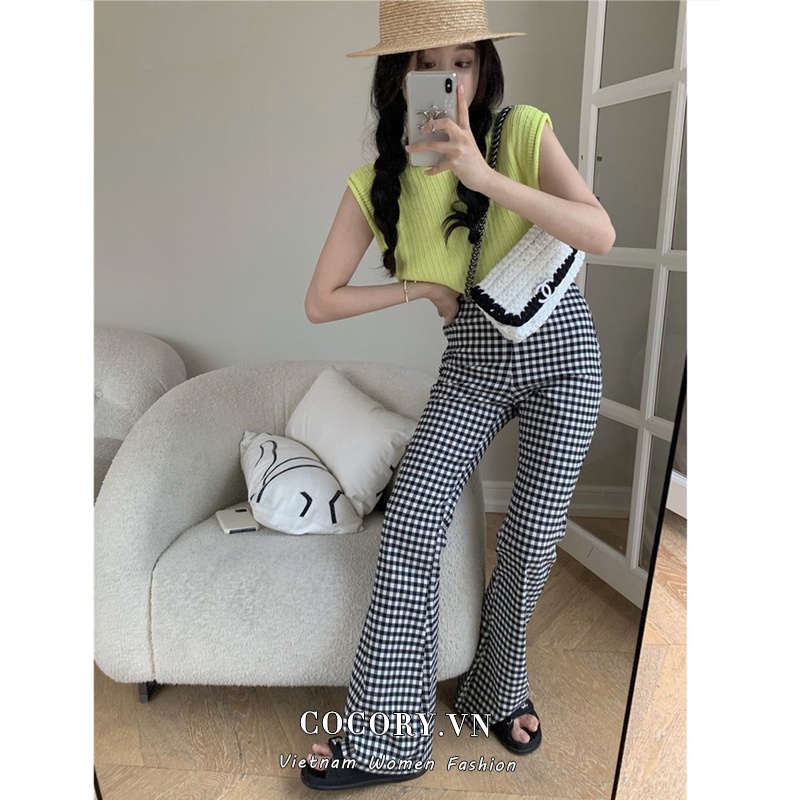 Cocory vn Áo croptop dệt kim không tay màu trơn thời trang Hàn Quốc sành điệu cho nữ