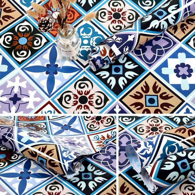 Decal dán bếp tráng nhôm gạch hoa 01 khổ 60cm keo sẵn (giá bán 1 mét dài)