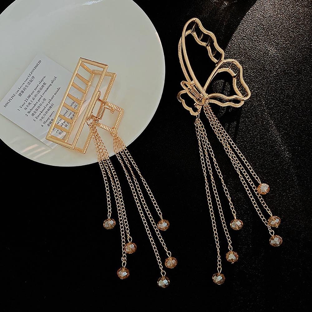Kẹp Tóc Móng Vuốt Hình Bướm Phong Cách Hàn Quốc Thanh Lịch Dành Cho Nữ|Kẹp Tóc Tua Rua Chất Liệu Hợp Kim