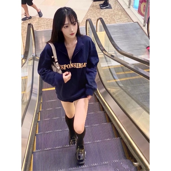 Áo sweater chất bo tăm có cổ