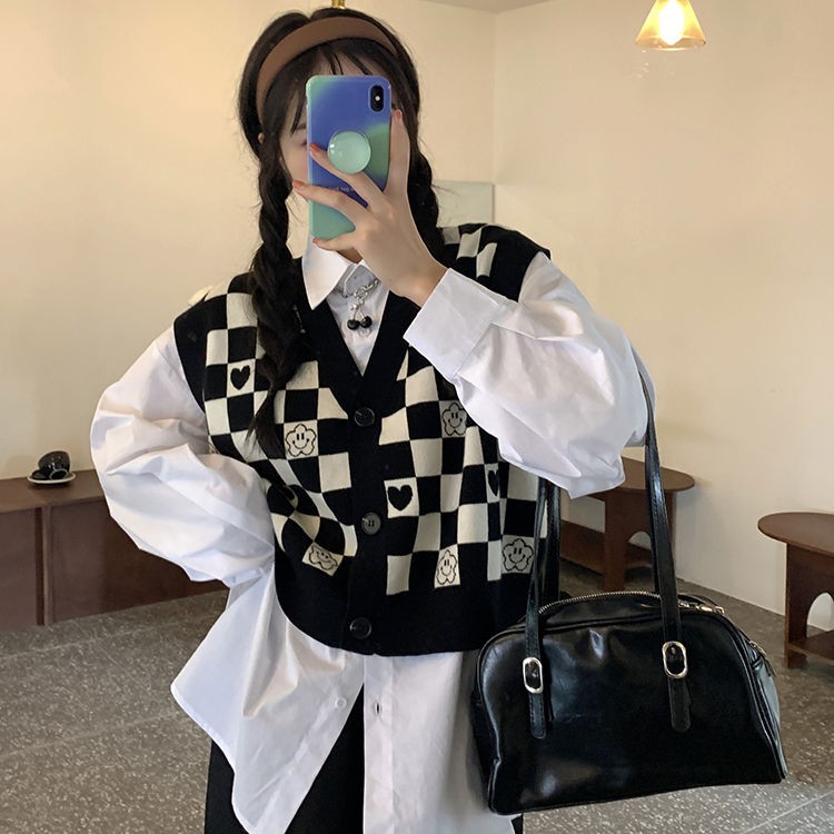 Áo khoác len không tay họa tiết kẻ sọc thời trang mùa thu mới cho nữ | BigBuy360 - bigbuy360.vn