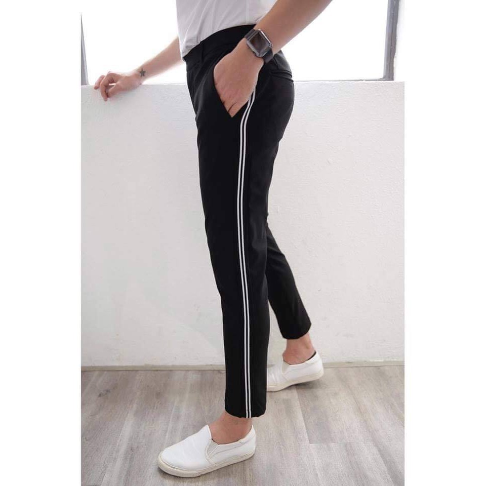 Quần âu đen mix kẻ sọc viền đôi nhỏ