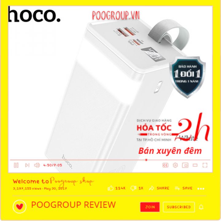 Pin Sạc Dự Phòng Siêu Khủng 50000mAh Chính Hãng Hoco J86A Hỗ Trợ Sạc Nhanh, Có Đèn Pin, Màn Hình BH12 Tháng Poogroup