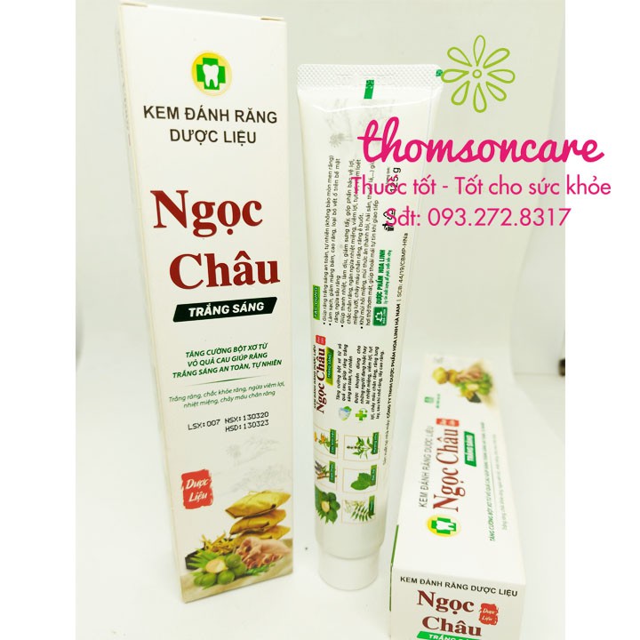 Kem đánh răng trắng sáng Ngọc Châu từ thảo dược - Mẫu mới 125g từ vỏ cau, tẩy trắng răng, giảm sâu răng