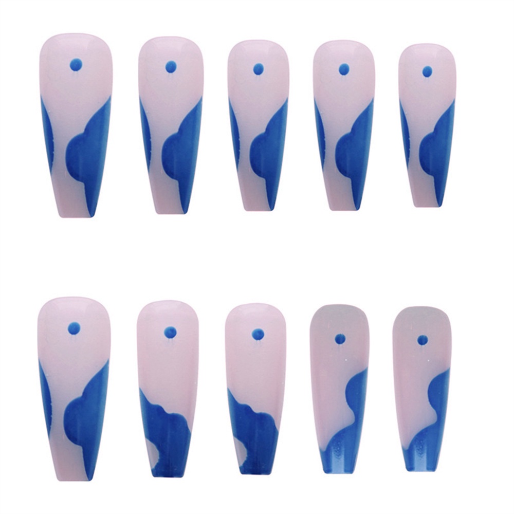 Bộ 24 Miếng Dán Móng Tay Chấm Bi Màu Hồng/Xanh Dương Chống Thấm Nước Kèm Keo