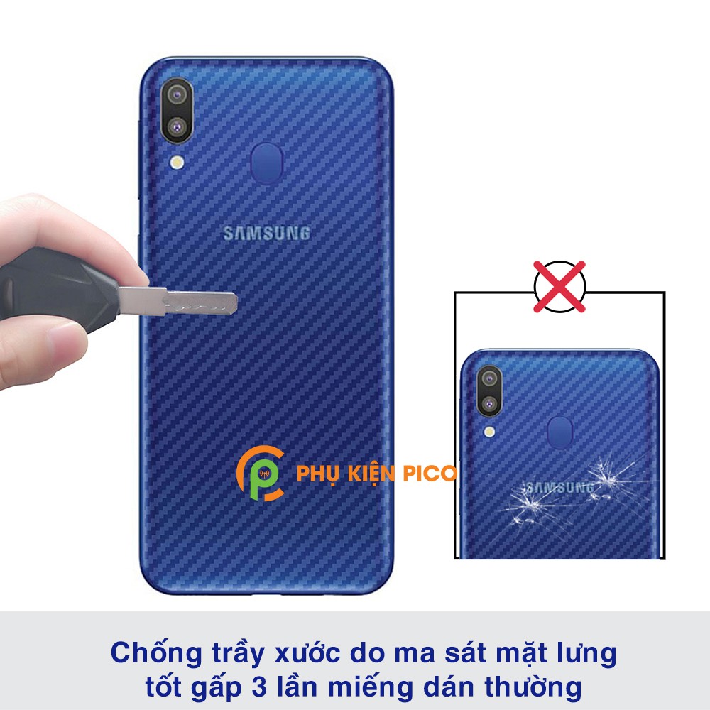 Dán lưng Samsung M20 trong suốt nổi vân Carbon 3D tản nhiệt tốt - Dán lưng vân Carbon Samsung Galaxy M20