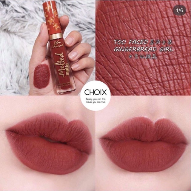 Son Kem Lì TOO FACED – Melted Matte Gingerbread Man🎅🏻 & Girl 🤶🏻