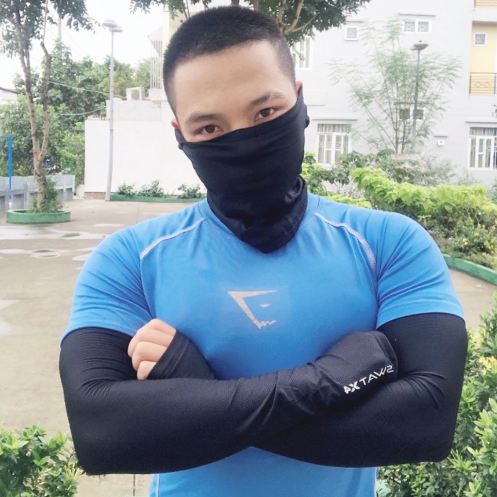 COMBO MÀU ĐEN FULL &gt;&lt; khăn trùm đầu SWAT F1 và ống tay X4 xỏ ngón hot trend
