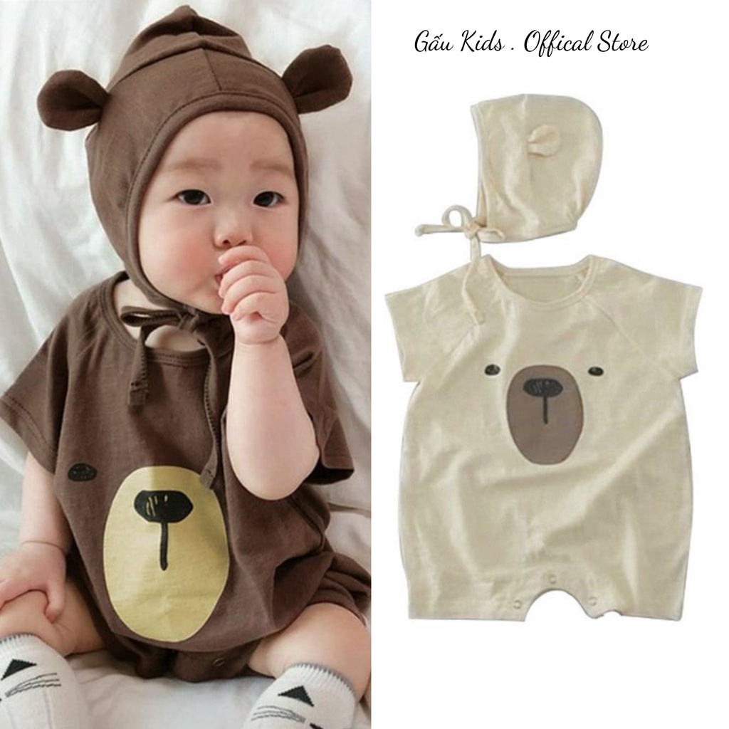 Bodysuit cho bé trai bé gái mùa hè vải cotton an toàn từ sơ sinh size 3 - 14kg kèm mũ TE01