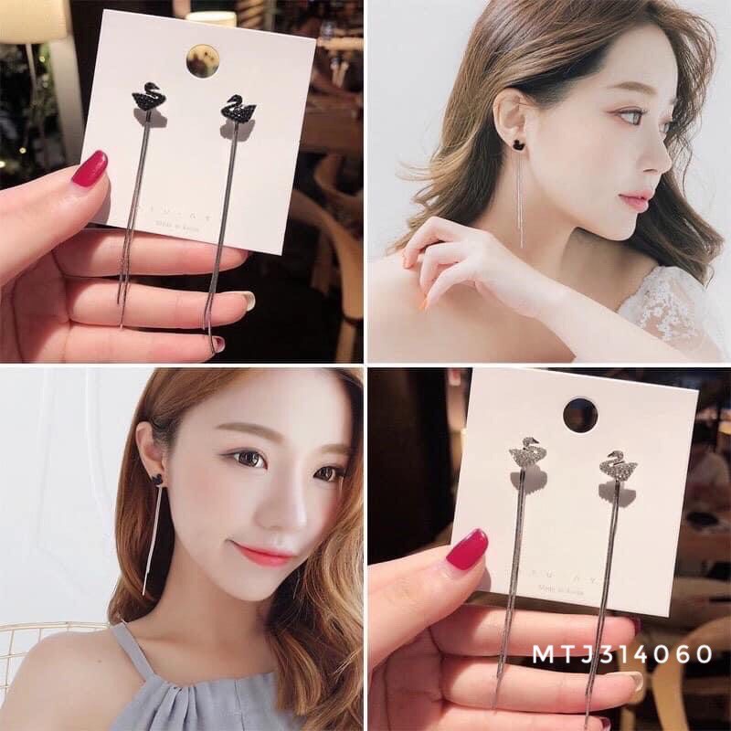 Bông tai thiên nga đen dáng dài bạc S925 xi kim Bông tai bạc thiên nga đen dáng dài xi kim -Minh Tâm Jewelry