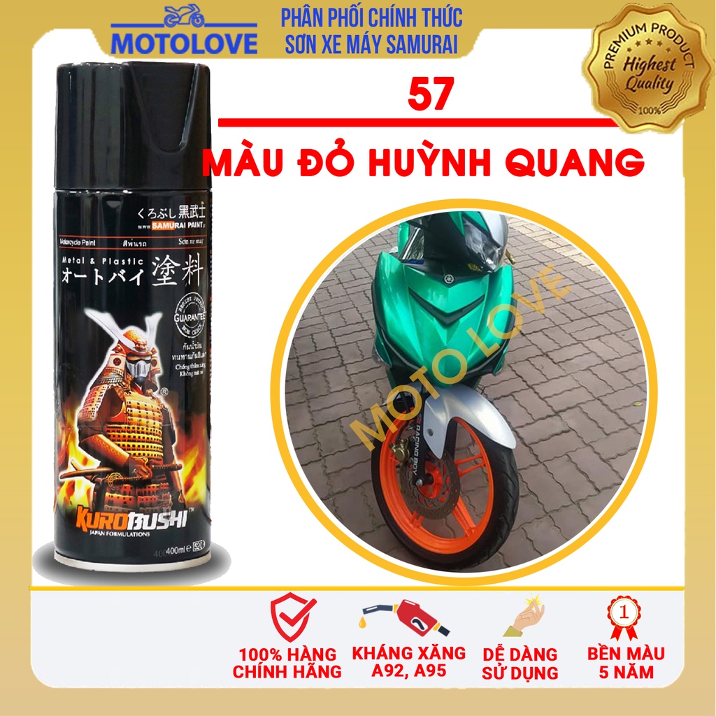 Sơn Samurai màu đỏ huỳnh quang 57 - chai sơn xịt cao cấp nhập khẩu từ Malaysia