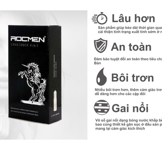 Bao cao su Rocmen cá ngựa đen 4 in 1 kéo dài thời gian hộp 12 bao