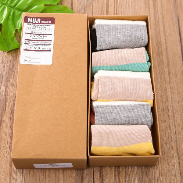 Tất nữ Muji cổ ngắn xuất Nhật kẻ