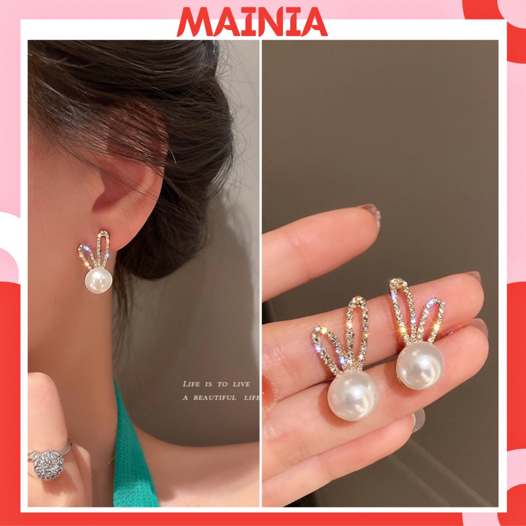 Bông Tai Hàn Quốc Hình Tai Thỏ Đính Đá Xinh Xắn Mainia Shop