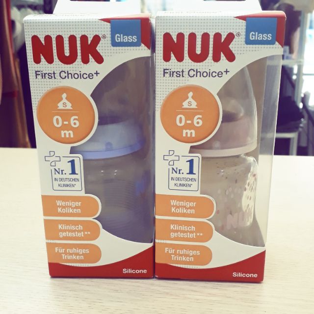 Bình sữa Nuk First Choice thủy tinh 120ml - hàng Đức xách tay