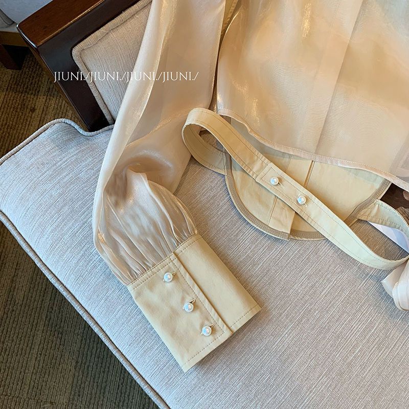 Design sensitive gauze spliced shirt Women's summer 2022 new American retro style thin jacket minority