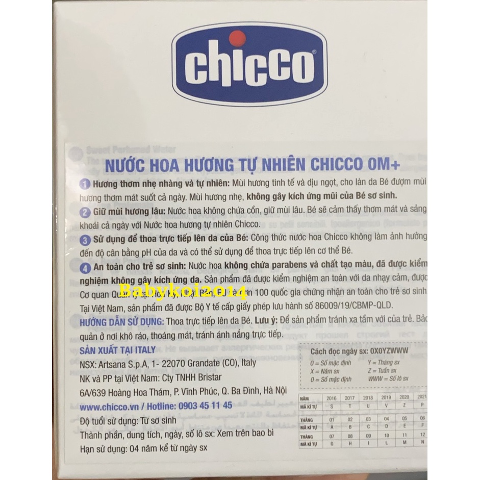 Nước hoa hương tự nhiên Chicco cho bé từ 0 tháng tuổi