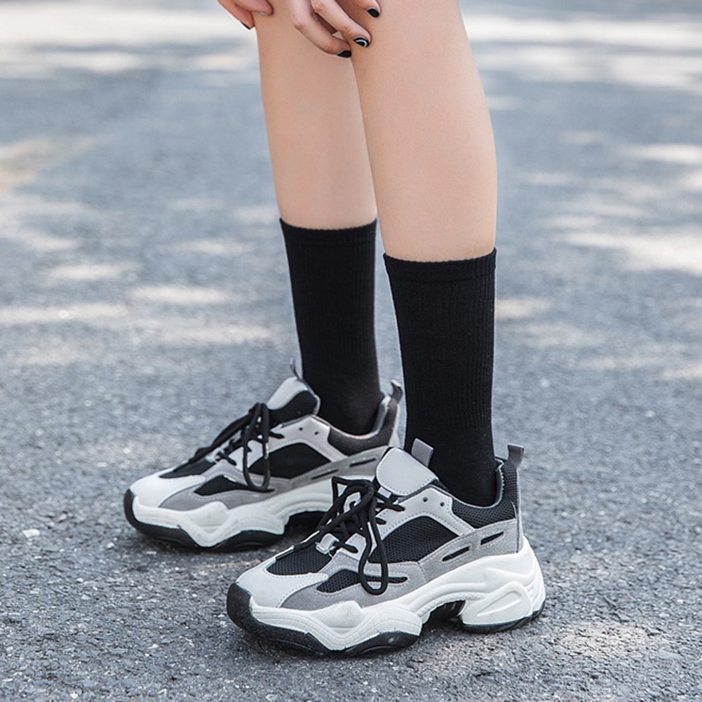 Tất cotton cổ vừa màu trơn thoáng khí thời trang mùa đông cho nam nữ