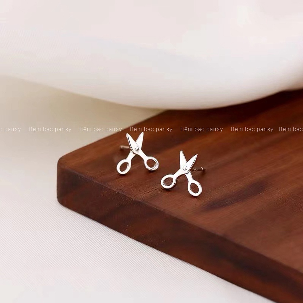 Khuyên tai bạc nam nữ PANSY hình chiếc kéo độc đáo, hoa tai unisex bằng bạc ta 925 cá tính giá chất