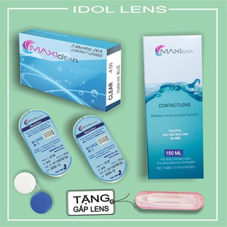 Combo lens cận không màu 3 tháng, nước ngâm lens 150ml, gắp lens, khay ngâm lens