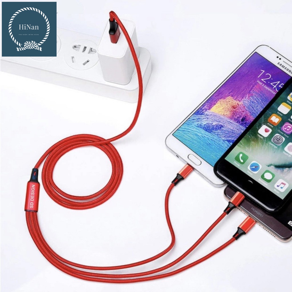 Cáp Sạc 3 Đầu L2 SD Đa Năng 3 trong 1- Micro-Type C Dây Sạc Cho Oppo- Samsung- IP- HiNan Shop