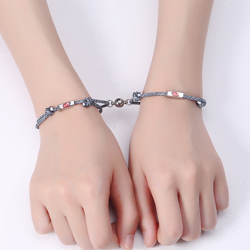 Vòng Tay Dây Bện Mặt Hình Dấu Vân Tay Màu Đỏ Cho Cặp Đôi