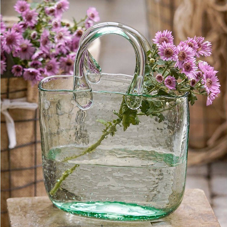 |SẴN| Làn thuỷ tinh giỏ cắm hoa thả cá decor cao cấp