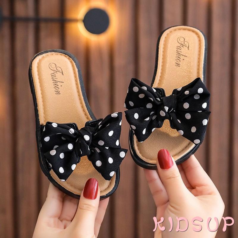 Dép quai ngang đính nơ chấm bi xinh xắn cho bé gái