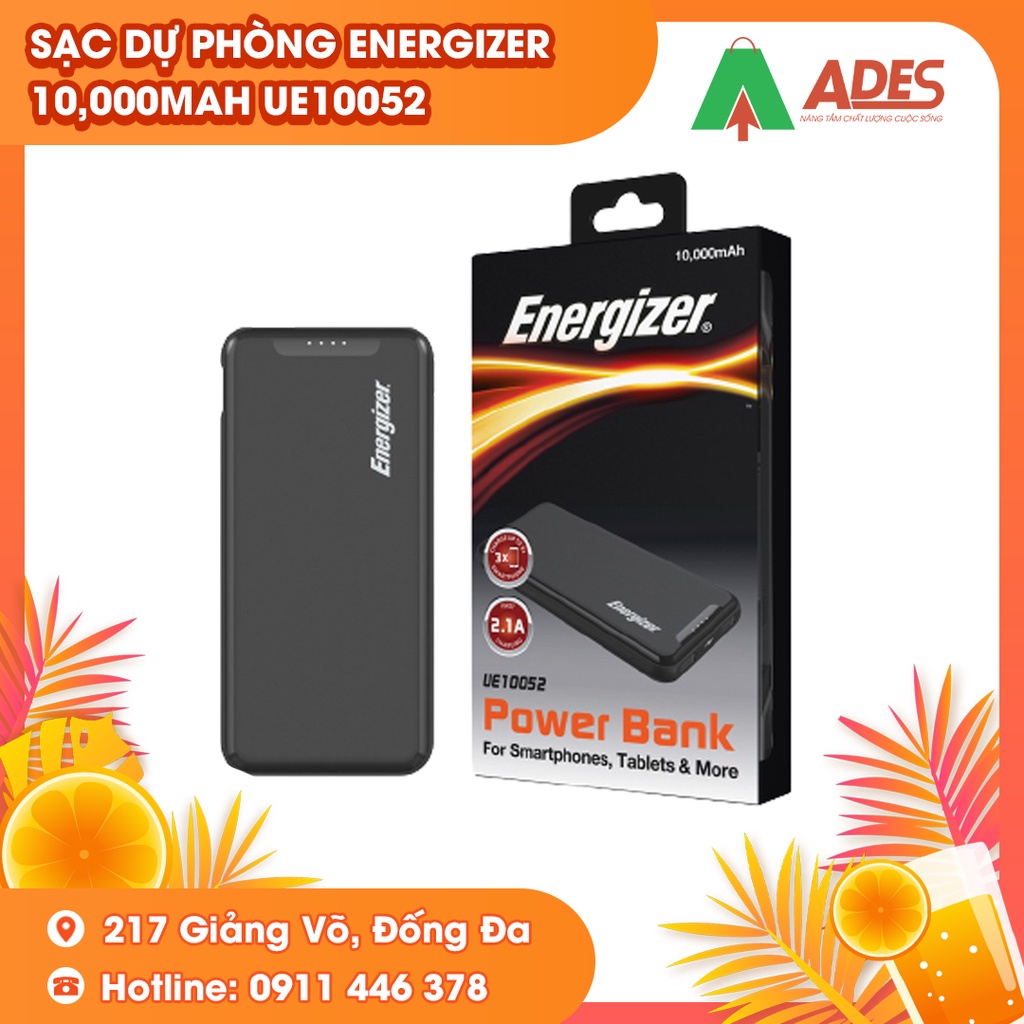 Sạc dự phòng Energizer UE10052 10,000mAh - Thiết kế sang trọng, gọn nhẹ - tích hợp 2 cổng outputs - Hàng chính hãng