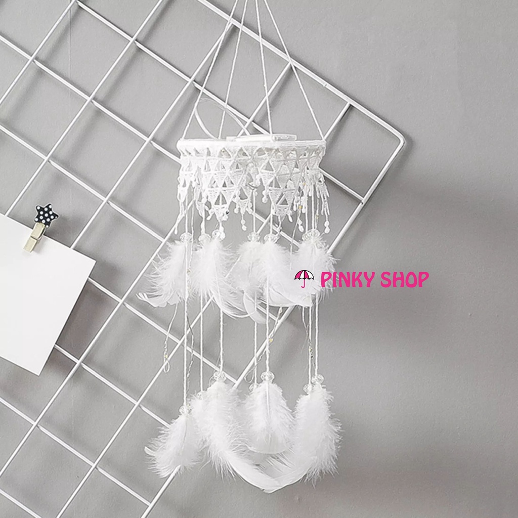 Chuông gió dreamcatcher macrame handmade phối ren (kèm đèn led) Pinky Shop mã DRDRTĐ1