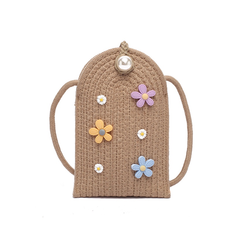 Túi đeo vai IELGY dệt cói họa tiết hoa nhỏ dùng đựng điện thoại thời trang cho nữ