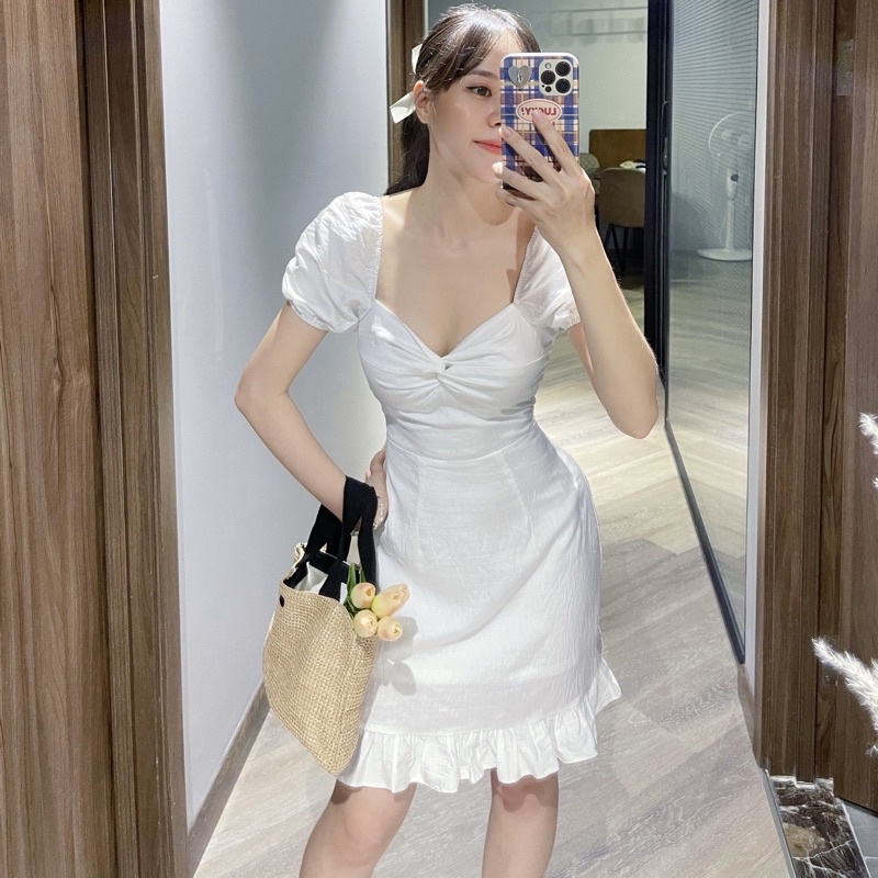 Đầm xoè tay phồng màu trắng Tuxilover - Hana dress