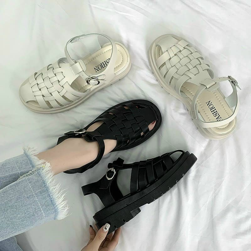 [QC CAO CẤP] SANDAL NỮ NÂNG GÓT 3CM PHỐI QUAI CÁ TÍNH CHẤT DA SI ÉP MỀM CAO CẤP - GIÀY NỮ 2 MÀU NHẬP KHẨU QUẢNG CHÂU