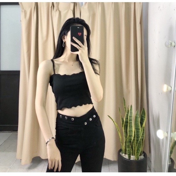 Áo Croptop Hai Dây Sợi Bún Siêu Xinh